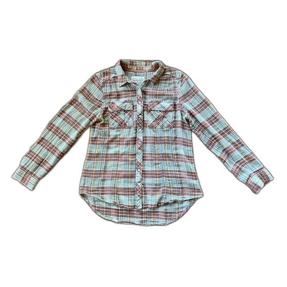 WE THE FREE Free People Multicolor Plaid Button Up Shirt Top Women's Size Medium - Picture 3 of 9